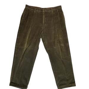 Club Room Corduroy Pants Olive Green 38x30 Pleated Vintage Style